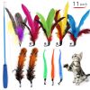 11 PCS Replacement Cat Feather Toy Set,Feather Replacement Head Retractable Cat stick Cat Products