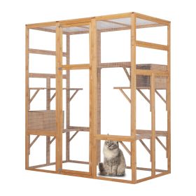 Large Cat Run House Outdoor,Luxury Cat Cage,Multiple Zones for Pets' Walking and Recreation in Wooden Catio Enclosure Patio with Platforms