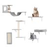 6 Set of Cat Wall Shelves Perch Cat Wall Furniture Wall Mounted Cat Climber with 3 Cat Shelves 2 Cat Houses 1 Cat Scratching Post Wooden Plush