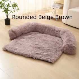 Pet Dog Plush Winter Warm Sofa Cushion (Option: Rounded Beige Brown-S)