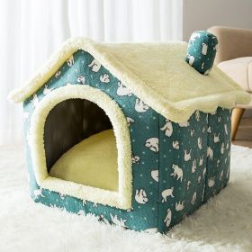 Dog Autumn And Winter Pet Cat Sponge Nest Teddy Closed (Option: Green Bear House-S)