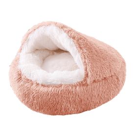 Deep Sleep Half-pack Semi-enclosed Dual-use Plush Round Pet Bed (Option: Leather Pink-50cm)