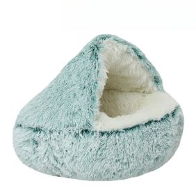 Deep Sleep Half-pack Semi-enclosed Dual-use Plush Round Pet Bed (Option: Green plush style-40cm)