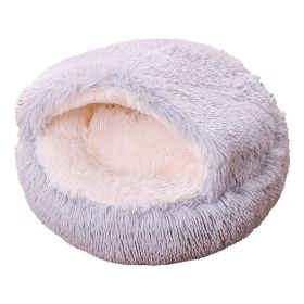 Deep Sleep Half-pack Semi-enclosed Dual-use Plush Round Pet Bed (Option: Light Gray-50cm)