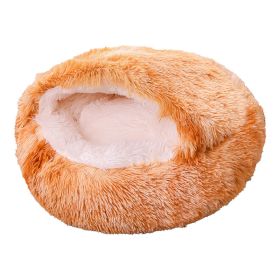 Deep Sleep Half-pack Semi-enclosed Dual-use Plush Round Pet Bed (Option: Tie Dyed Yellow-60cm)