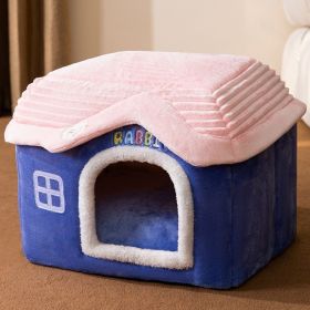 Dog Autumn And Winter Pet Cat Sponge Nest Teddy Closed (Option: Blue Rabbit Castle-M)