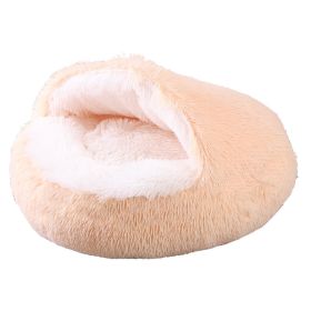 Deep Sleep Half-pack Semi-enclosed Dual-use Plush Round Pet Bed (Option: Champagne-70cm)