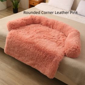 Pet Dog Plush Winter Warm Sofa Cushion (Option: Rounded Corner Leather Pink-L)