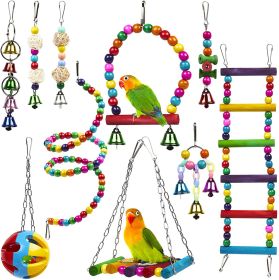 Parrot Combination Toy 10-Piece Set Wooden Bead Rotating Ladder Swing Stand Wooden Ladder Sepak Takraw Chewing Toy (Option: Photo Color)