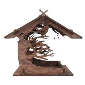 Wooden Home Garden Outdoor Bird Feeder Garden Pendant Decoration Feeder (Option: Carbonized color A)