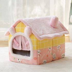 Dog Autumn And Winter Pet Cat Sponge Nest Teddy Closed (Option: Pink Rabbit Door Curtain-L)