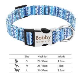 Adjustable Nylon Dog Collar Personalized Dogs Cat ID (Option: 217Blue-L)