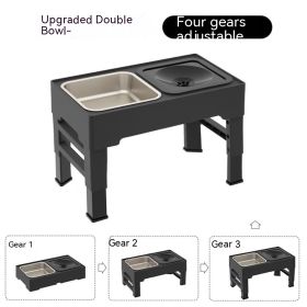 Pet Dining-table Ceramic Stainless Steel Double Bowl Height Adjustable (Option: Black upgraded double bowl-large dog)