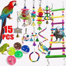 Parrot Combination Toy 10-Piece Set Wooden Bead Rotating Ladder Swing Stand Wooden Ladder Sepak Takraw Chewing Toy (Option: Photo Color 15pcs set)