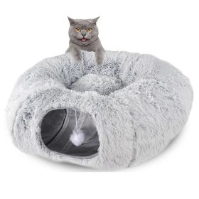 Winter Cat Nest Cat Tunnel Round Plush Warm Pet Nest Foldable Cat Tunnel Kennel (Option: Gray)