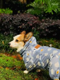 Short Leg Captain Golden Retriever Corgi Fully Wrapped Waterproof Raincoat Four-legged Dog Clothes (Option: Polar Bear Velvet-L)