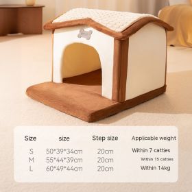 Dog Autumn And Winter Pet Cat Sponge Nest Teddy Closed (Option: Brown Tile-S)