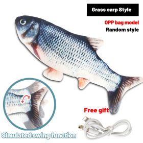 Cat Toys Floppy Wagging Fish Cat Toy Fish USB Electric Charging Simulation Fish Catnip Cat Pet Chew Toys (Color: Grass Carp)