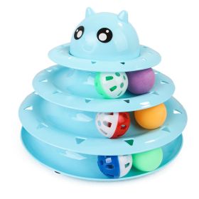 Cat Toy Three Tier Rotary Tower Track with Sound Bell Ball Interactive Pet Toy (Color: Blue)