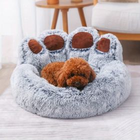 Dog Bed Cat Pet Sofa Cute Bear Paw Shape Comfortable Cozy Pet Sleeping Beds For Small, Medium, And Large Dogs And Cats, Soft Fluffy Faux Fur Cat Cushi (Color: Grey, size: S-21.65*21.65*14.96inch)