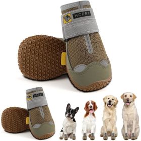 Dog Boots Breathable Dog Shoes for Small Medium Large Dogs; Waterproof Anti-Slip Puppy Booties Paw Protector for Hot Pavement Winter Snow Hiking with (Color: Khaki-waterproof, size: #2 (width 1.57 inch) for 26-33 lbs)