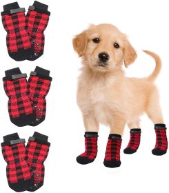 Chrismas Anti-Slip Dog Socks; Waterproof Paw Protectors with Reflective Straps Traction Control for Indoor & Outdoor Wear; 4pcs (colour: Red, size: M(4 packs only))