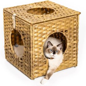 Mewoofun Handmade Cat Supplies Cat House for Indoor Woven Rattan Designed Pets (Color: Brown)