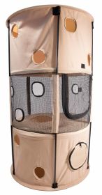 Pet Life Climbertree Circular Obstacle Play-Active Travel Collapsible Travel Pet Cat House (Color: Khaki)