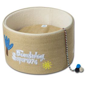 Touchcat 'Claw-ver Nest' Rounded Scratching Cat Bed w/ Teaser Toy (Color: Khaki)