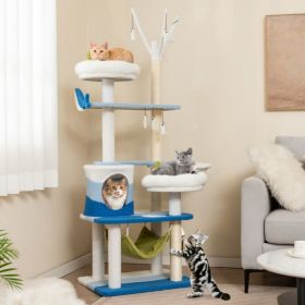 Multi-level Cat Tower with Sisal Covered Scratching Posts (Color: Blue)