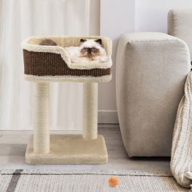 Multi-Level Cat Climbing Tree with Scratching Posts and Large Plush Perch (Color: Beige)