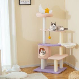 Multi-level Cat Tower with Sisal Covered Scratching Posts (Color: Purplish Pink)