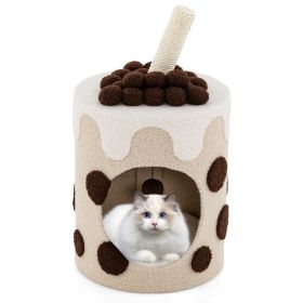 Bubble Tea Cat Tree Tower with Scratching Post (Color: Coffee)