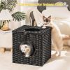 Mewoofun Handmade Cat Supplies Cat House for Indoor Woven Rattan Designed Pets