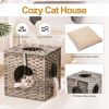 Mewoofun Handmade Cat Supplies Cat House for Indoor Woven Rattan Designed Pets