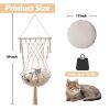 MewooFun Cat Hammock Macrame Hanging Swing Cat Bed Basket with Cotton Mat Indoor