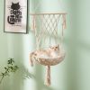 MewooFun Cat Hammock Macrame Hanging Swing Cat Bed Basket with Cotton Mat Indoor