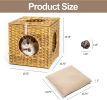 Mewoofun Handmade Cat Supplies Cat House for Indoor Woven Rattan Designed Pets