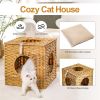 Mewoofun Handmade Cat Supplies Cat House for Indoor Woven Rattan Designed Pets